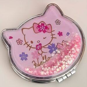 Hello Kitty Glitter Compact Mirror - Pink Floral Design